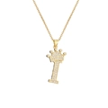 Detailed view of gold-plated crown and initial I pendant with micro-paved cubic zirconia - Crown Letter I(I)