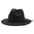 Close-up of black wool fedora hat featuring matching ribbon and side strap detail - M (56-58cm) / Black