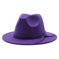 Close-up of dark purple wool fedora hat with matching decorative ribbon and side knot - M (56-58cm) / Purple