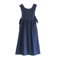 Plus size navy cotton apron with side ties and large pockets for floral or nail art work - Navy Blue