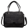 Vintage quilted Boston handbag for women with dual handles and metal chain shoulder strap - Black