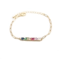 Hip hop Cuban link bracelet with colorful rainbow zircon stones and gold plating - Colorful Strip B