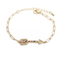 Gold Cuban link hip hop bracelet with rainbow cubic zirconia arrow pendant and adjustable chain - Multicolor Zirconia Gold