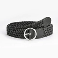 Ceinture tressée noire pour femmes avec boucle ronde argentée et bouts en cuir - Noir