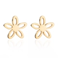 Macro shot of minimalist hollow five-petal flower stud earrings in polished gold finish - Gold