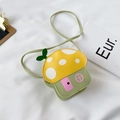 Cartoon mushroom house PU leather crossbody bag in yellow with white polka dots - Yellow