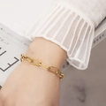 Elegant gold-plated stainless steel paperclip chain bracelet worn on a woman's wrist - Bracelet Only (YB639-G) / Gold