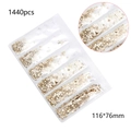 Champagne gold flatback nail crystals, 1440 pieces in a six-grid transparent pack - Champagne