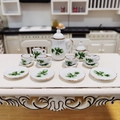 Set da tè in miniatura 15 pezzi in ceramica per casa delle bambole con trifoglio verde - Ginkgo