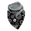 Détail de l'écharpe imprimé cachemire avec bouton et doublure grise texturée - Géométrique Floral Noir et Blanc