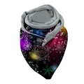 Detail showing plush Christmas infinity scarf with snowflake print and button fastener - Colorful Gradient Snowflake