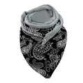 Detail of black paisley patterned scarf with grey plush lining and button closure - Black Paisley