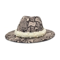Classic snake print fedora with multi-layer pearl band decoration on a white background - M (56-58cm) / Beige Snake Pattern
