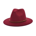 Close-up of the burgundy wool felt jazz fedora with a vintage brown braided leather band - M (56-58cm) / Burgundy