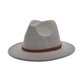 Close-up of light gray wool felt jazz hat with a brown woven texture decorative band - M (56-58cm) / Light Gray