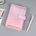 Pink holographic PU leather binder notebook with magnetic buckle and matching stationery - A6 No Inner Pages / Holographic Pink