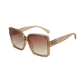 Retro square sunglasses with gradient brown lenses and textured geometric gold logo - Tea Frame Gradient Tea Lens