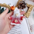 Miniature handmade Santa doll ornament with red and white knit hat and wooden button detail - White Knit Hat Wood Button Christmas Ornament (A32)