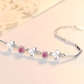 Elegante bracciale a quadrifoglio in argento sterling S925 con zirconi tondi rosa - Argento 925 / Zirconia Rosa