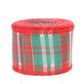 6cm red and green tartan Christmas burlap ribbon roll with golden thread accents - Red and Green Plaid