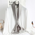 Gray faux silk skinny scarf tied on white chiffon shirt elegant neck decoration - Gray