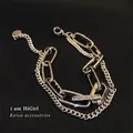 Chic silver layered chain bracelet with sparkling rhinestones and a trendy hip-hop style - Silver