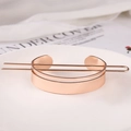Elegant rose gold metal feather hair bun cuff with matching pin on white ceramic plate - Minimalist Hoop / Rose Gold