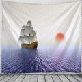 Dettaglio di un arazzo 3D retrò con veliero appeso su una parete di mattoni bianchi - 150x130cm / Stile 2