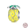 925 sterling silver pineapple charm with yellow and green enamel finish for DIY jewelry - Pineapple / Pineapple (BSC128)