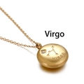 Golden stainless steel Virgo zodiac necklace with matte disc pendant and tiny zircon - Virgo(KN89784-KFC)