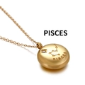 Gold stainless steel Pisces zodiac pendant necklace with sparkling white zircon stone - Pisces(KN89788-KFC)