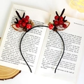 Christmas reindeer antler headband with brown antlers, red berries and pine cones - Mushroom Forest Style
