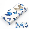 White cardboard eyelash box with blue butterfly pattern and butterfly-shaped window - Rectangular Box No. 232 White Base Blue Butterfly