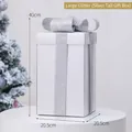 Large silver glitter Christmas gift box with bow decoration for holiday window display - Large Size Glitter (Silver)