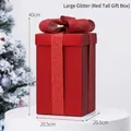 Large matte red rectangular Christmas gift box with gold glitter bow, 20.5x20.5x40cm size - Large Size Glitter (Red)