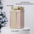 Caja de regalo de Navidad oro champán brillante con lazo y purpurina de 30cm - 30x15.5x15.5cm / Tamaño Pequeño Purpurina (Champán)
