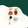Asymmetric Christmas earrings with red hat, gloves, pompoms and golden stars - No.4 Warm Gloves Clip-on Earrings