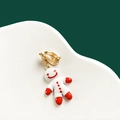 Cute gingerbread man clip-on earring in white and red enamel with gold finish - No.16 Gingerbread Man Clip-on Earring (Single)