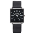 Elegant black square face watch for women with minimalist leather strap and silver markers - Black Case Black Dial Black Strap