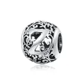 S925 sterling silver hollow alphabet Z charm with intricate floral patterns for DIY bracelets - 925 Silver / Letter Z