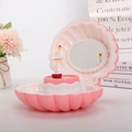 Pink shell music box with rotating ballerina and mirror, elegant tabletop decor - By888 Seashell Dark Pink (no Lighting) / Music Boxes