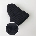 Winter knitted beanie in classic black with thick thermal fleece lining for extra warmth - M (56-58cm) / Black