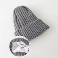 Winter gray knit beanie for women with thick fleece lining for cold protection - M (56-58cm) / Light Gray