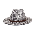Detail of snake print felt hat featuring a textured dark brown woven decorative band - M(56-58cm) / White