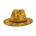 Elegante cappello fedora con stampa a serpente gialla e fascia intrecciata marrone - M(56-58cm) / Giallo