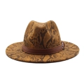 Detailed view of the snakeskin print wool fedora hat with a brown leather decorative band - M (56-58cm) / Brown Snakeskin