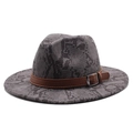 Detail of grey snakeskin fedora hat with a brown leather band and silver buckle - M (56-58cm) / Gray Snake Print