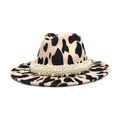 Chapeau fedora en laine à imprimé vache avec ruban de perles pour voyage élégant - M (56-58cm) / Blanc Cassé