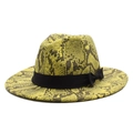 Chapeau Fedora de style britannique à motif serpent jaune et noir avec ruban satiné - M (56-58cm) / Vert