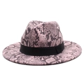 Detail of pink snake pattern wool fedora hat featuring a stylish black ribbon band - M (56-58cm) / Pink